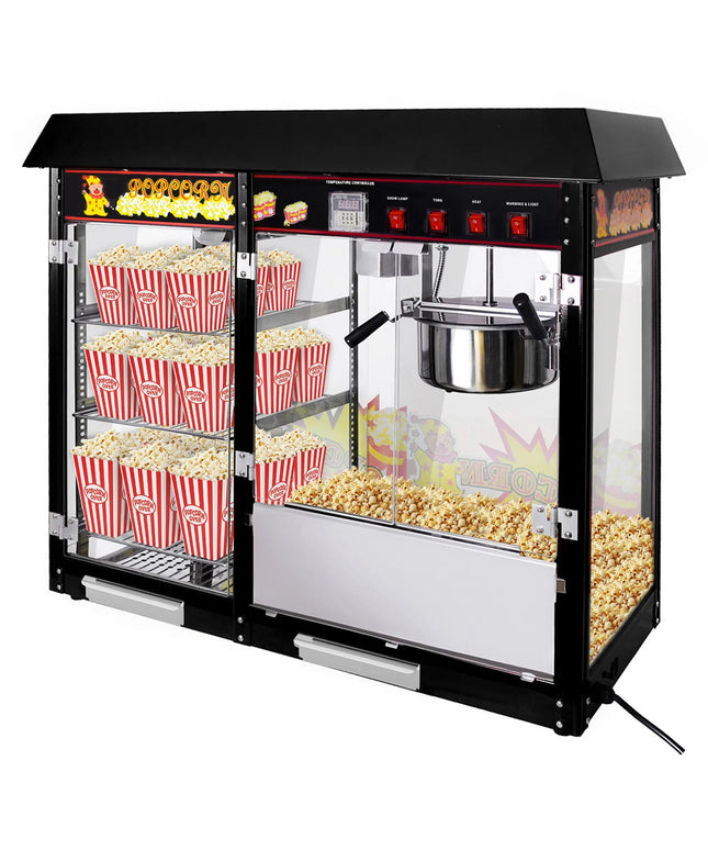 GGM Gastro Commercial Popcorn Machine with Nacho Warmer - 1.70kW - 5kg/h - with 3 heated shelves - Black