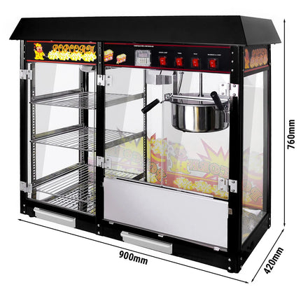GGM Gastro Commercial Popcorn Machine with Nacho Warmer - 1.70kW - 5kg/h - with 3 heated shelves - Black