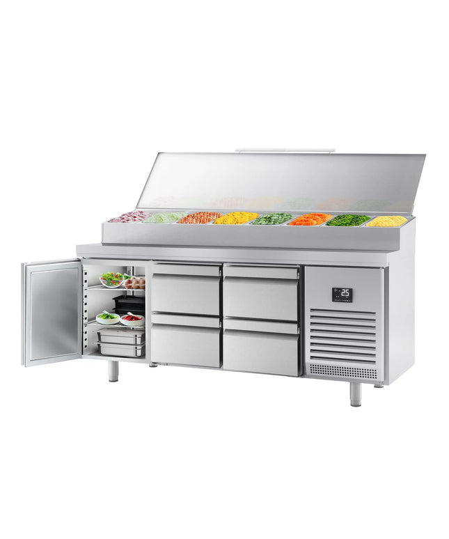 GGM Gastro Commercial Prep Counter Fridge - 1960x700mm - 1 Door & 4 Drawers - for 1x GN 1/2 & 9x GN 1/3
