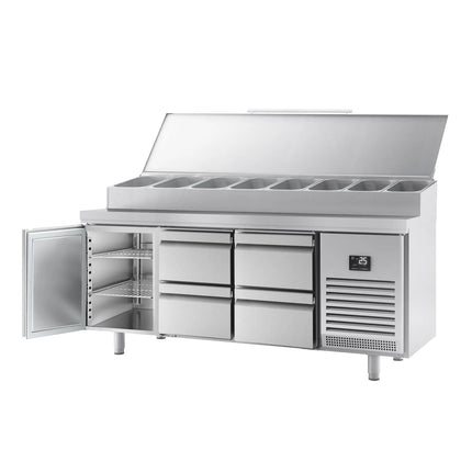 GGM Gastro Commercial Prep Counter Fridge - 1960x700mm - 1 Door & 4 Drawers - for 1x GN 1/2 & 9x GN 1/3