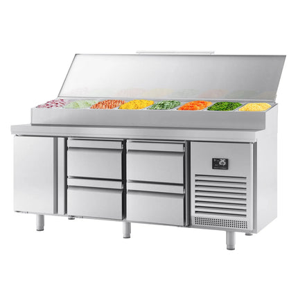 GGM Gastro Commercial Prep Counter Fridge - 1960x700mm - 1 Door & 4 Drawers - for 1x GN 1/2 & 9x GN 1/3