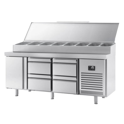 GGM Gastro Commercial Prep Counter Fridge - 1960x700mm - 1 Door & 4 Drawers - for 1x GN 1/2 & 9x GN 1/3