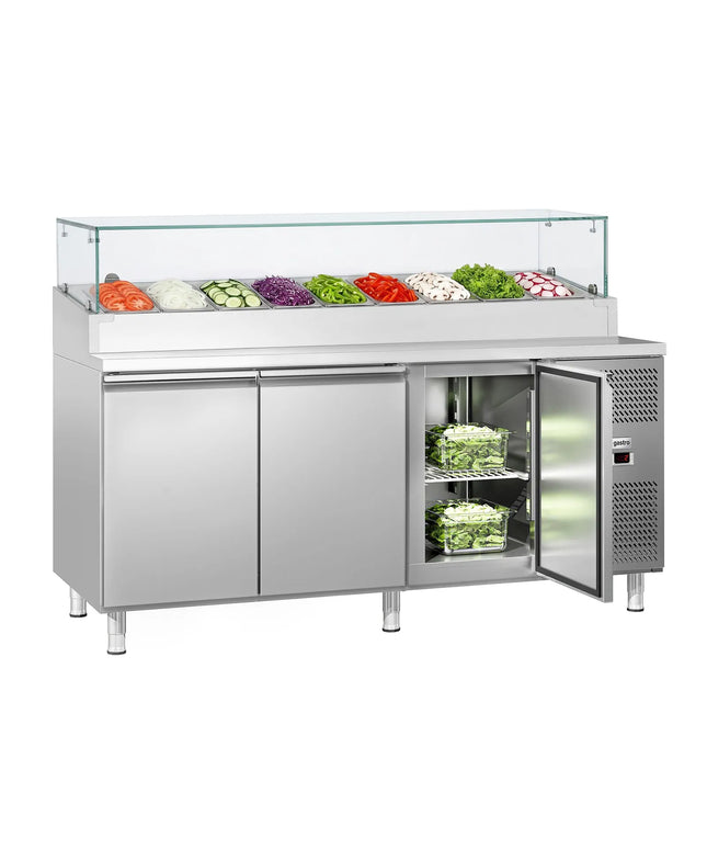 GGM Gastro Commercial Prep Counter Fridge ECO - 1795x700mm - 3 Doors - with Glass sneeze guard - for 9x GN 1/3