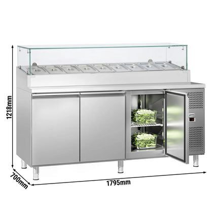 GGM Gastro Commercial Prep Counter Fridge ECO - 1795x700mm - 3 Doors - with Glass sneeze guard - for 9x GN 1/3