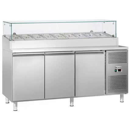 GGM Gastro Commercial Prep Counter Fridge ECO - 1795x700mm - 3 Doors - with Glass sneeze guard - for 9x GN 1/3