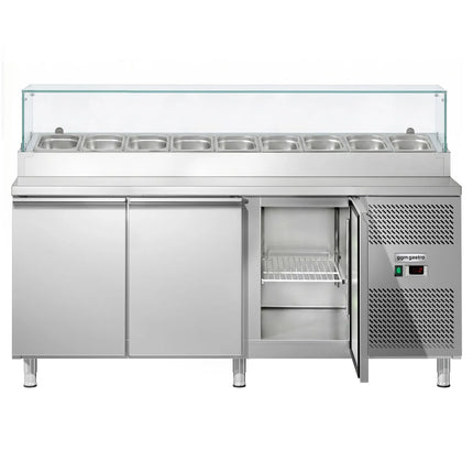GGM Gastro Commercial Prep Counter Fridge ECO - 1795x700mm - 3 Doors - with Glass sneeze guard - for 9x GN 1/3