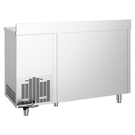 GGM Gastro Commercial Refrigerated Back Bar Counter PREMIUM - 1580x600mm - 365L - with 2 Solid Doors, upstand & knock box for coffee, digital thermostat, automatic defrost, fan-assisted condenser - Stainless Steel