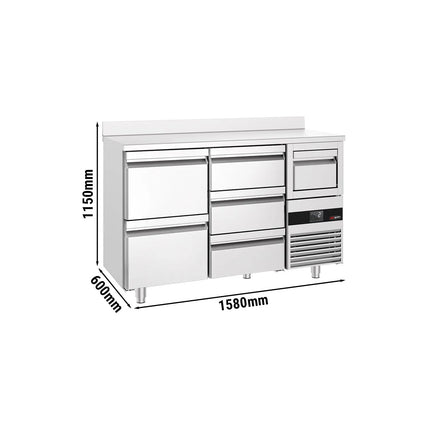 GGM Gastro Commercial Refrigerated Back Bar Counter PREMIUM - 1580x600x1150mm - 365L - with 5 Drawers, upstand & knock box for coffee