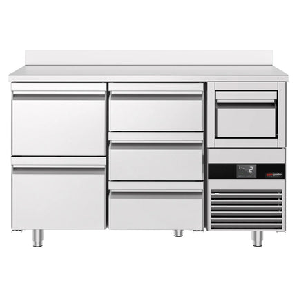 GGM Gastro Commercial Refrigerated Back Bar Counter PREMIUM - 1580x600x1150mm - 365L - with 5 Drawers, upstand & knock box for coffee