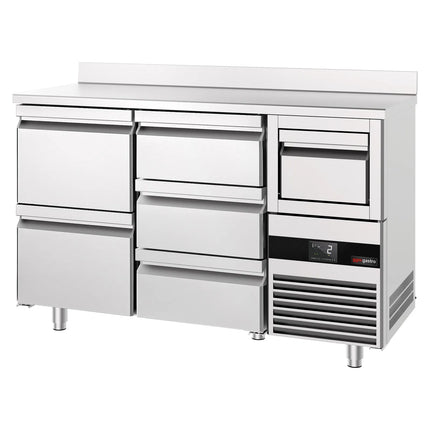 GGM Gastro Commercial Refrigerated Back Bar Counter PREMIUM - 1580x600x1150mm - 365L - with 5 Drawers, upstand & knock box for coffee