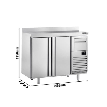 GGM Gastro Commercial Refrigerated Back Bar Counter PREMIUM PLUS - 1468x600x1150mm - with 2 Solid Doors, upstand & knock box for coffee - 340L