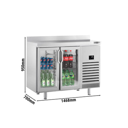 GGM Gastro Commercial Refrigerated Back Bar Counter PREMIUM PLUS - 1468x700mm - 305L - with 2 Hinged Glass Doors, upstand & locks - Stainless Steel