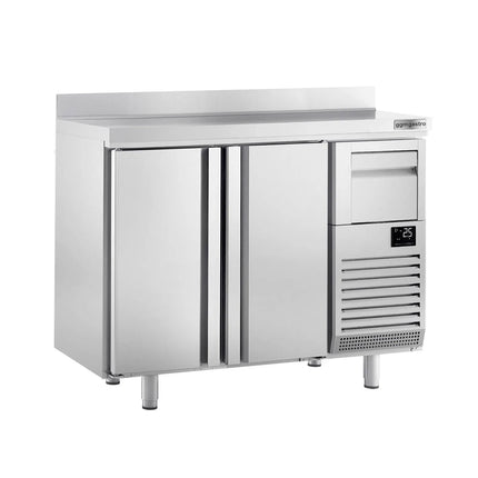 GGM Gastro Commercial Refrigerated Back Bar Counter PREMIUM PLUS - 1468x600x1150mm - with 2 Solid Doors, upstand & knock box for coffee - 340L
