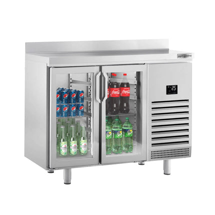 GGM Gastro Commercial Refrigerated Back Bar Counter PREMIUM PLUS - 1468x700mm - 305L - with 2 Hinged Glass Doors, upstand & locks - Stainless Steel