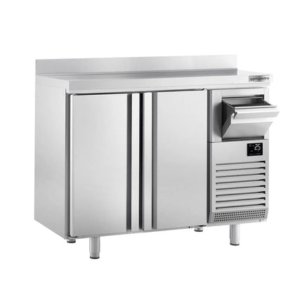 GGM Gastro Commercial Refrigerated Back Bar Counter PREMIUM PLUS - 1468x600x1150mm - with 2 Solid Doors, upstand & knock box for coffee - 340L