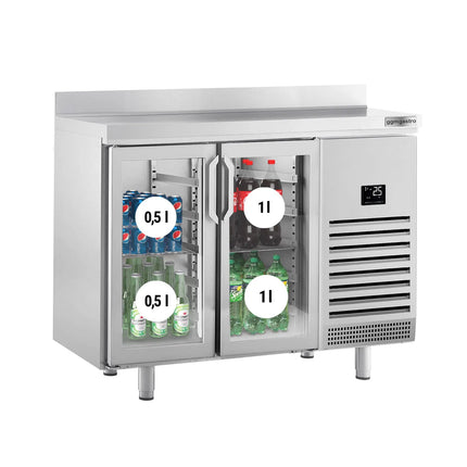 GGM Gastro Commercial Refrigerated Back Bar Counter PREMIUM PLUS - 1468x700mm - 305L - with 2 Hinged Glass Doors, upstand & locks - Stainless Steel
