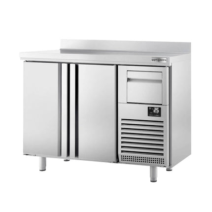 GGM Gastro Commercial Refrigerated Back Bar Counter PREMIUM PLUS - 1468x600x1150mm - with 2 Solid Doors, upstand & knock box for coffee - 340L