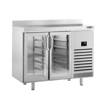 GGM Gastro Commercial Refrigerated Back Bar Counter PREMIUM PLUS - 1468x700mm - 305L - with 2 Hinged Glass Doors, upstand & locks - Stainless Steel