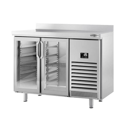 GGM Gastro Commercial Refrigerated Back Bar Counter PREMIUM PLUS - 1468x700mm - 305L - with 2 Hinged Glass Doors, upstand & locks - Stainless Steel