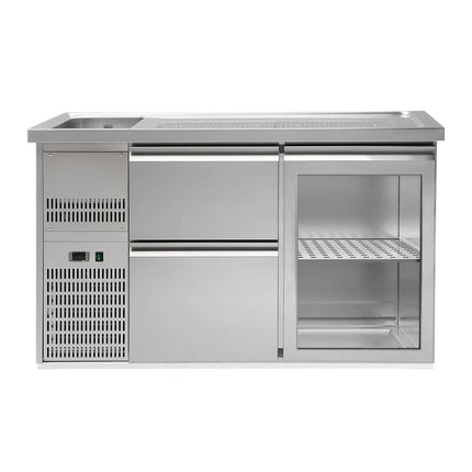 GGM Gastro Commercial Refrigerated Beer Counter 1 Glass Door + 2 Drawers PREMIUM – 1 sink left - 1550×700 mm