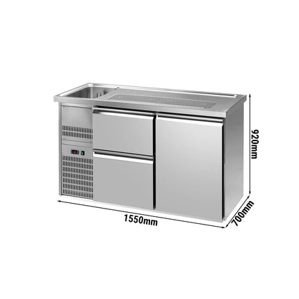 GGM Gastro Commercial Refrigerated Beer Counter 1 Stainless Door + 2 Drawers PREMIUM – 1 sink left - 1550×700 mm