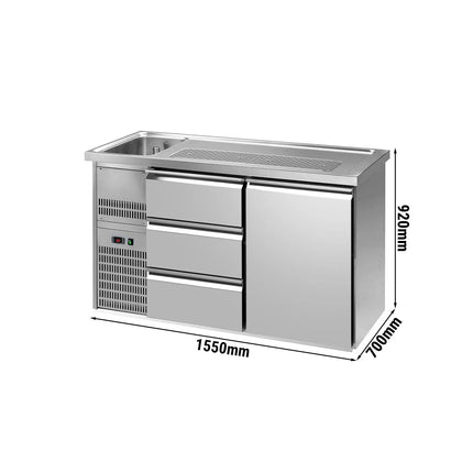 GGM Gastro Commercial Refrigerated Beer Counter 1 Stainless Door + 2 Drawers PREMIUM – 1 sink left - 1550×700 mm