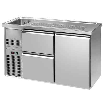 GGM Gastro Commercial Refrigerated Beer Counter 1 Stainless Door + 2 Drawers PREMIUM – 1 sink left - 1550×700 mm