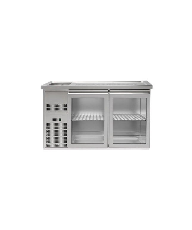 GGM Gastro Commercial Refrigerated Beer Counter 2 Glass Doors PREMIUM – 1 sink left - 1550×700 mm