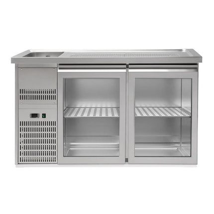 GGM Gastro Commercial Refrigerated Beer Counter 2 Glass Doors PREMIUM – 1 sink left - 1550×700 mm