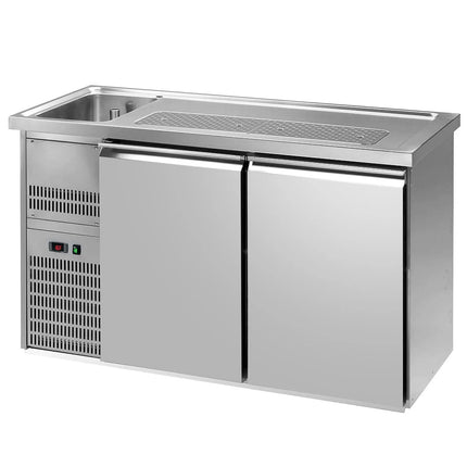 GGM Gastro Commercial Refrigerated Beer Counter 2 Stainless Doors PREMIUM – 1 sink left - 1550×700 mm