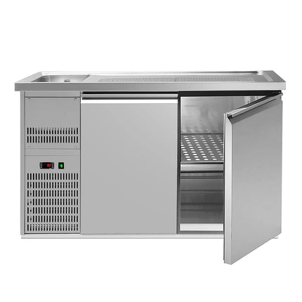 GGM Gastro Commercial Refrigerated Beer Counter 2 Stainless Doors PREMIUM – 1 sink left - 1550×700 mm