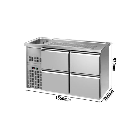 GGM Gastro Commercial Refrigerated Beer Counter 4 Drawers PREMIUM – 1 sink left - 1550×700 mm - beer box included