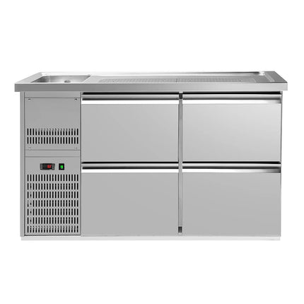 GGM Gastro Commercial Refrigerated Beer Counter 4 Drawers PREMIUM – 1 sink left - 1550×700 mm - beer box included
