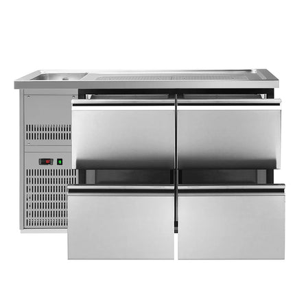 GGM Gastro Commercial Refrigerated Beer Counter 4 Drawers PREMIUM – 1 sink left - 1550×700 mm - beer box included