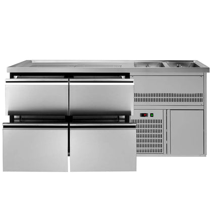 GGM Gastro Commercial Refrigerated Beer Counter PREMIUM PLUS- 1950x700mm - with 4 drawers
