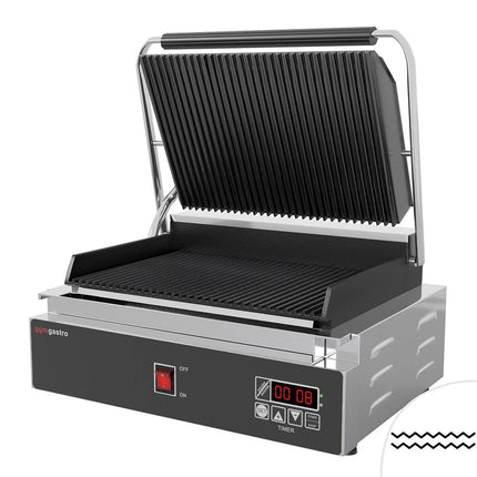 GGM Gastro Commercial Refrigerated Prep Table PREMIUM – Glass Top – 2 Doors – 1210 mm – for 9× GN 1/6 - with Contact Grill (50–300°C)