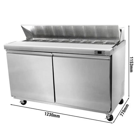 GGM Gastro Commercial Saladette Counter American Style PREMIUM - 1230mm - 396L - 2 doors - open top for 12 x GN 1/6 - incl. 12x GN 1/6 pans