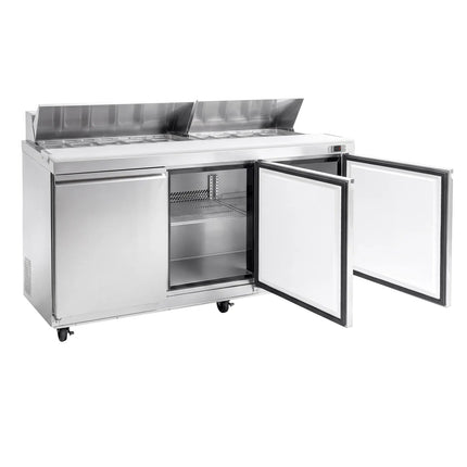 GGM Gastro Commercial Saladette Counter American Style PREMIUM - 1830mm - 1940L - 3 doors - open top for 18 x GN 1/6 & stainless steel hinged lid - incl. 18x GN 1/6 pans