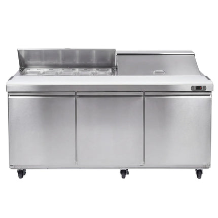 GGM Gastro Commercial Saladette Counter American Style PREMIUM - 1830mm - 1940L - 3 doors - open top for 18 x GN 1/6 & stainless steel hinged lid - incl. 18x GN 1/6 pans