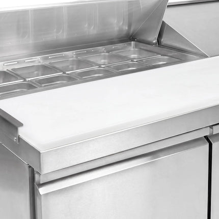 GGM Gastro Commercial Saladette Counter American Style PREMIUM - 1830mm - 1940L - 3 doors - open top for 18 x GN 1/6 & stainless steel hinged lid - incl. 18x GN 1/6 pans