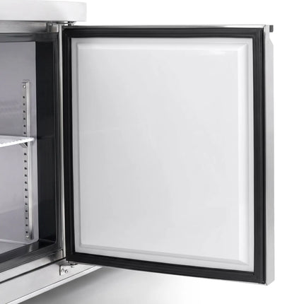 GGM Gastro Commercial Saladette Counter American Style PREMIUM - 1830mm - 1940L - 3 doors - open top for 18 x GN 1/6 & stainless steel hinged lid - incl. 18x GN 1/6 pans