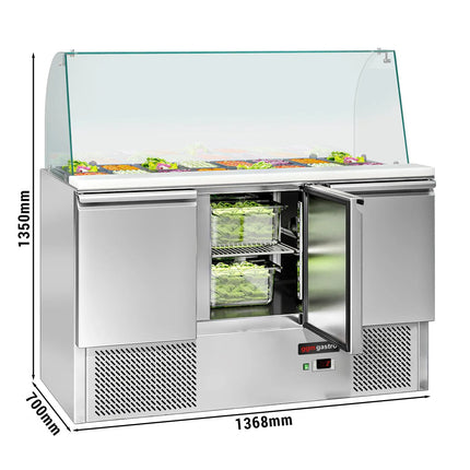GGM Gastro Commercial Saladette Counter ECO - 1368mm - 368L - 3 doors - with glass canopy for 4 x GN 1/1