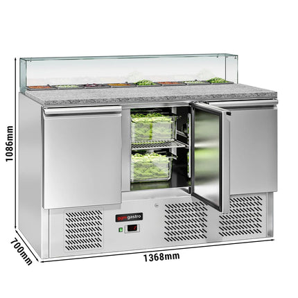GGM Gastro Commercial Saladette Counter ECO - 1368mm - 368L - 3 doors - with square glass canopy for 8 x GN 1/6