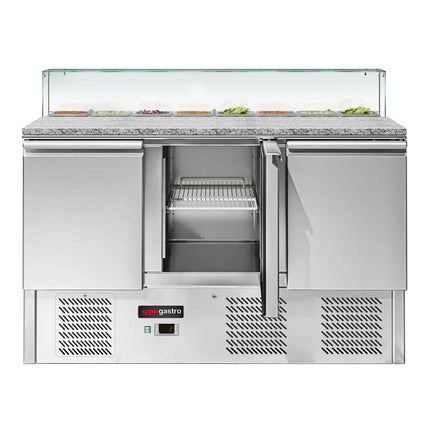 GGM Gastro Commercial Saladette Counter ECO - 1368mm - 368L - 3 doors - with square glass canopy for 8 x GN 1/6