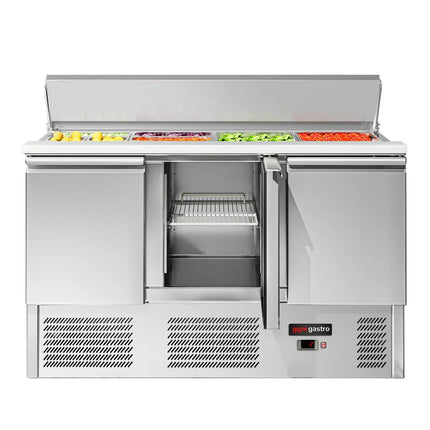 GGM Gastro Commercial Saladette Counter ECO - 1368mm - 368L - Black Front - 3 doors - open top for 4 x GN 1/1 & stainless steel hinged lid