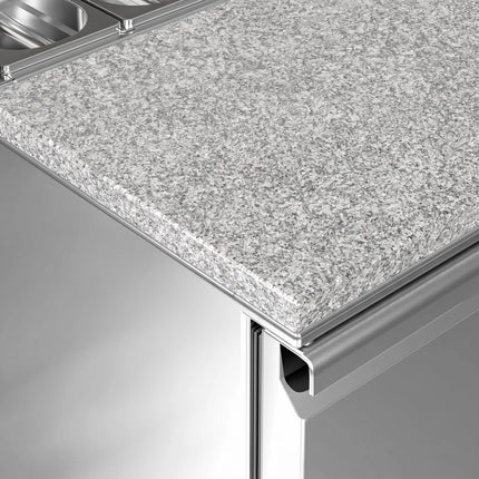 GGM Gastro Commercial Saladette Counter ECO - 1368mm - 402L - 3 doors - open top for 8 x GN 1/6 & stainless steel hinged lid