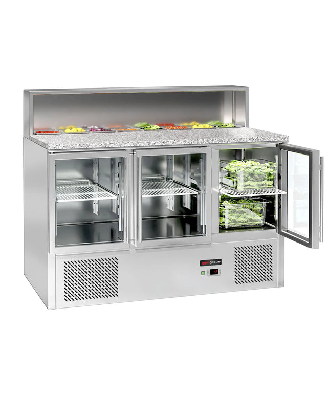 GGM Gastro Commercial Saladette Counter ECO - 1368mm - 402L - 3 glass doors - for 7 x GN 1/6