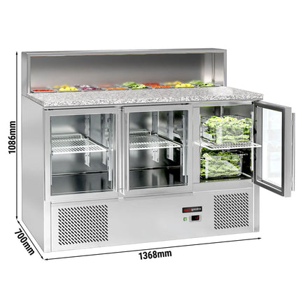 GGM Gastro Commercial Saladette Counter ECO - 1368mm - 402L - 3 glass doors - for 7 x GN 1/6