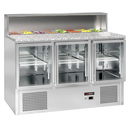 GGM Gastro Commercial Saladette Counter ECO - 1368mm - 402L - 3 glass doors - for 7 x GN 1/6