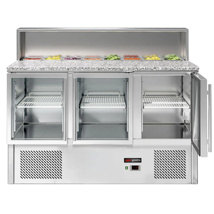 GGM Gastro Commercial Saladette Counter ECO - 1368mm - 402L - 3 glass doors - for 7 x GN 1/6